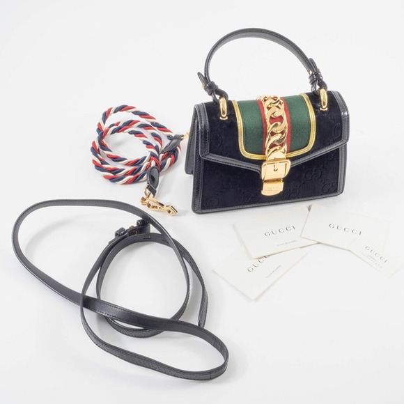 Gucci Sylvie Mini Handbag, Sherry Line, Suede and Leather, Black, 2-Way - Picture 16 of 16